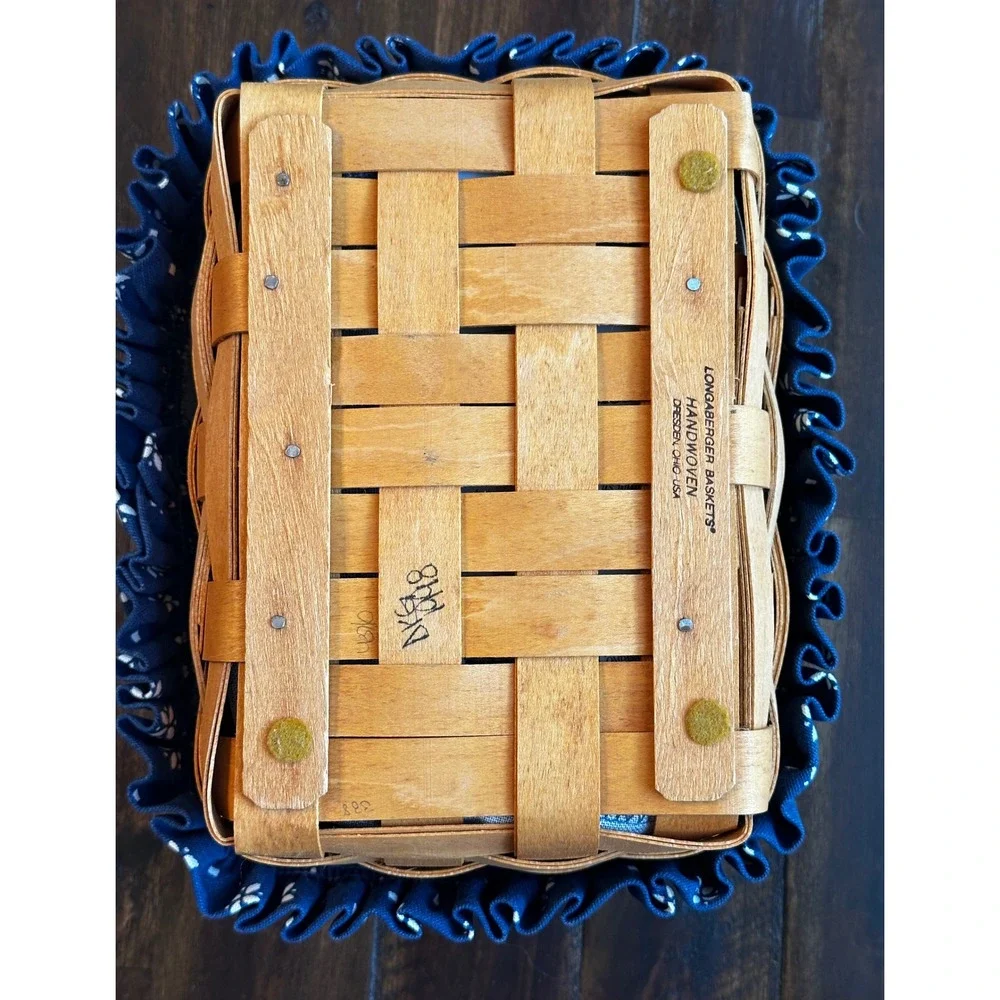 Longaberger‎ Classic Address Basket 18546 Blue Floral Liner Handwoven Wood 1998